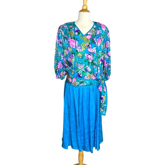 DIANE FREIS Vintage 80s Silk Jacquard Skirt Blouse Set 2 Piece Floral Bohemian - Picture 1 of 17